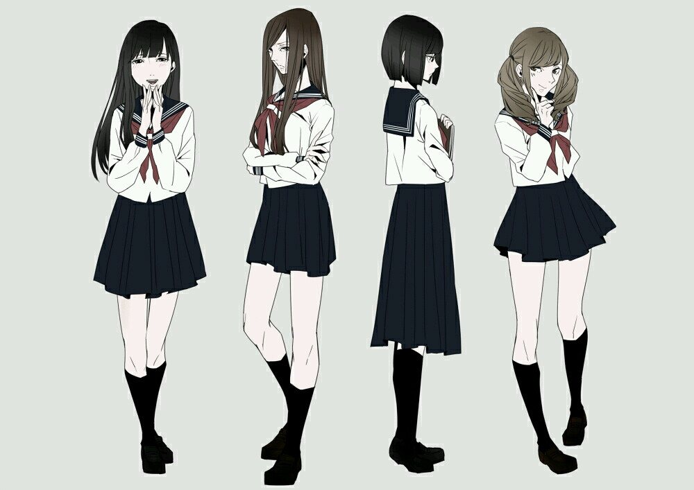 少女 学生 制服 全身 人设