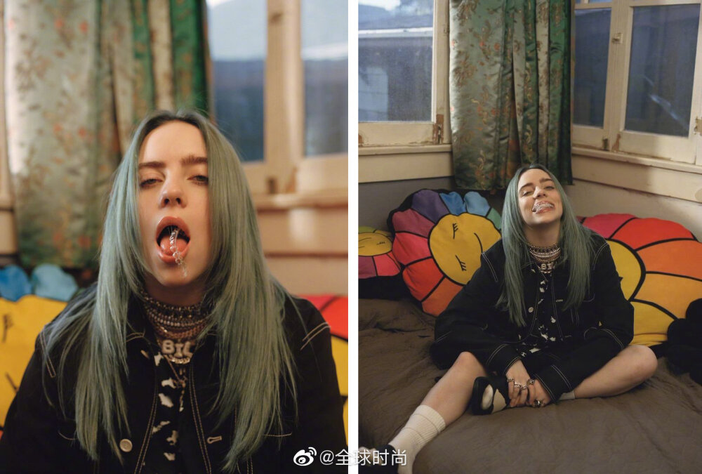 #明星时尚#billieeilish 动感时尚大片，犹如性格般跳动的色彩，天才少女的鬼马造型。