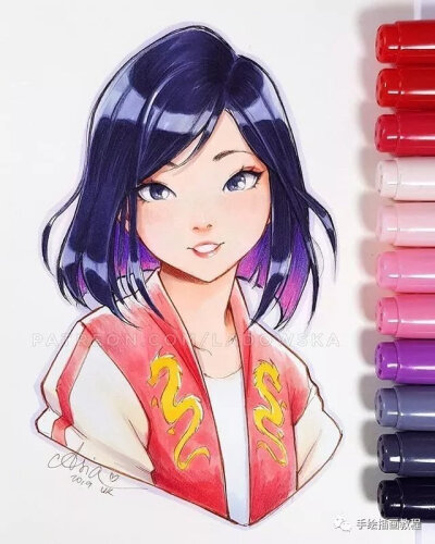 INS大神女孩马克笔上色图（附手绘线稿） INS：ladowska