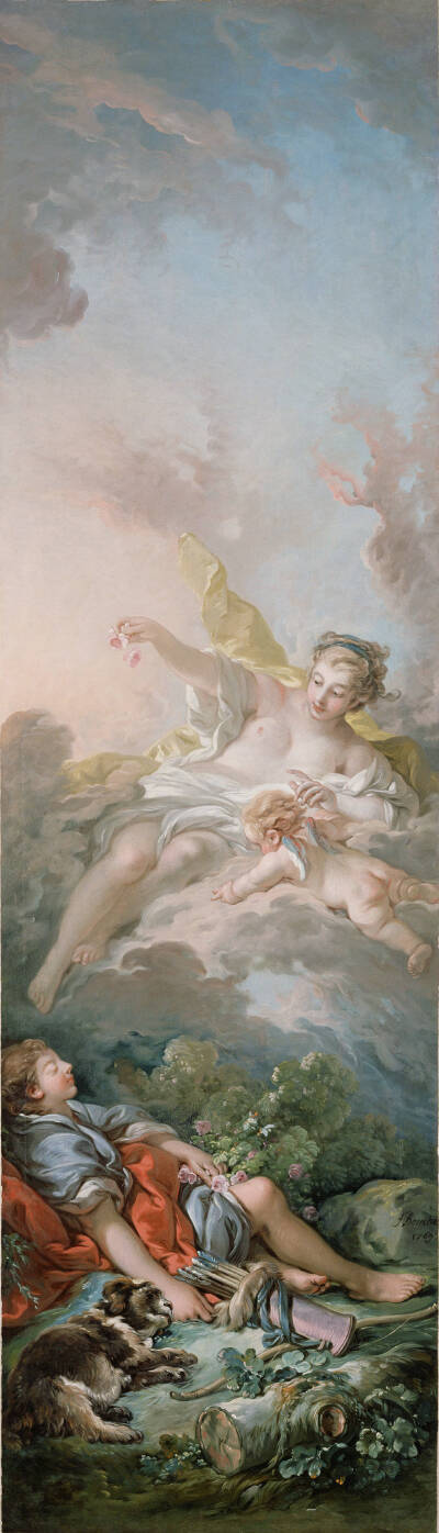 Aurora and Cephalus (details), 1769, by François Boucher
“欧若拉与刻法罗斯”，细节。[法]弗朗索瓦·布歇
在罗马神话中，黎明女神欧若拉爱上了猎人刻法罗斯。刻法罗斯在打猎休息期间，常对欧若拉说道：“来吧…