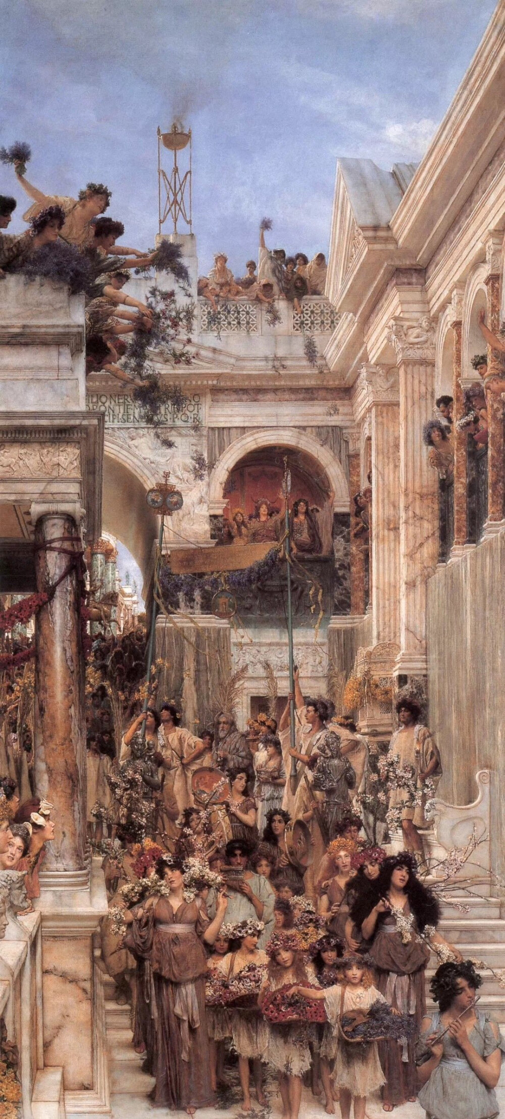 劳伦斯·阿尔玛·塔德玛（Lawrence Alma-Tadema）是19世纪末英国最着名的浪漫主义艺术家之一。他出生在荷兰的劳伦斯塔德玛，是镇公证人的家庭。后来，当他试图在艺术世界中占据一席之地时，他将他的名字的拼写改为更多的英文“劳伦斯”，并将他的中间名“Alma”作为他姓氏的一部分，所以他将被列入展览目录中的“A”。 作为一个孩子，决定Alma-Tadema将追求律师的职业生涯，但他十五岁时身心崩溃。他被诊断为消费，生活时间短，因此可以自由地享受休闲和快乐的生活。一旦离开他自己的设备，他决定学习艺术，因为他的母亲在他早期的童年时期支付了艺术课程，这是他的兴趣之一。他恢复了健康，于1852年在安特卫普皇家学院学习，并在那里获得了多项受人尊敬的奖项。他的第一部重要作品于1858年展出，赢得了很多批评，并在艺术界引起轰动。到了1862年，他在自己的工作室里创办了自己的艺术品。 