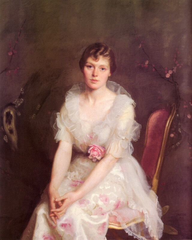 威廉·麦格雷戈·帕克斯顿油画
（William McGregor Paxton，1869年6月22日- 1941年）
美国印象派画家，
毕生着迷于十七世纪荷兰画家约翰内斯·维米尔的研究，
注重光线及细节的表现。
1906至1913年，
他在波士顿博物馆美术学校任教。
1928年成为美国国家科学院的正式成员。