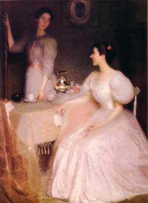 威廉·麦格雷戈·帕克斯顿油画

（William McGregor Paxton，1869年6月22日- 1941年）

美国印象派画家，

毕生着迷于十七世纪荷兰画家约翰内斯·维米尔的研究，

注重光线及细节的表现。

1906至1913年，

他在波士顿博物馆美术学校任教。

1928年成为美国国家科学院的正式成员。