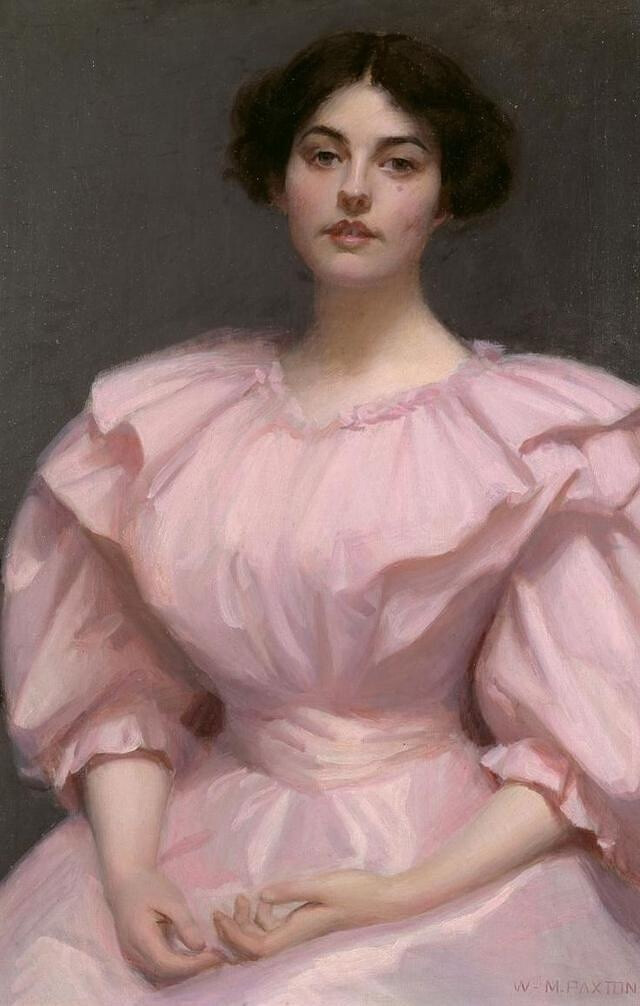 威廉·麦格雷戈·帕克斯顿油画
（William McGregor Paxton，1869年6月22日- 1941年）
美国印象派画家，
毕生着迷于十七世纪荷兰画家约翰内斯·维米尔的研究，
注重光线及细节的表现。
1906至1913年，
他在波士顿博物馆美术学校任教。
1928年成为美国国家科学院的正式成员。