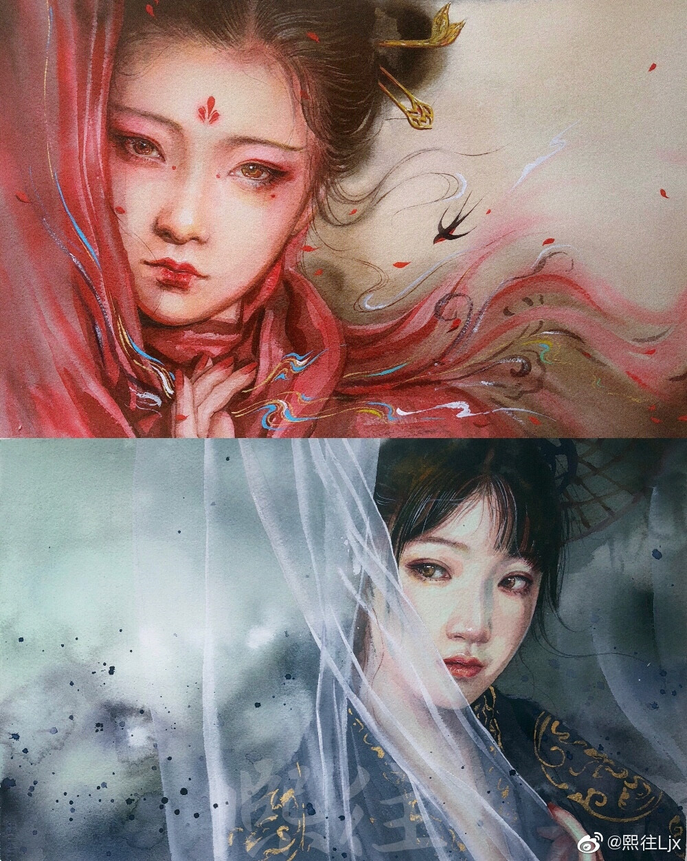 水彩古风人物手绘 ，作者：熙往Ljx ​