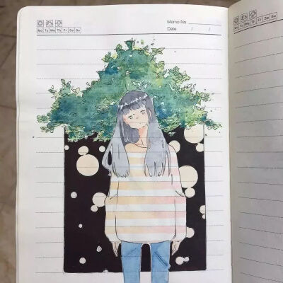 这是日本妹子ikedda在普通笔记本上画的画，一起来欣赏一下吧✪ω✪