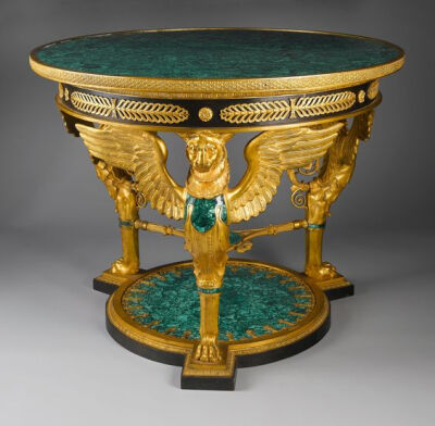 Empire-Style Gilt Bronze And Malachite Center Table: 