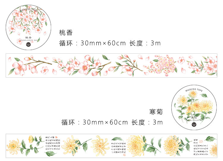 Infeel.me 花神古风植物和纸胶带手帐人物清新盐系桃花草果木贴纸