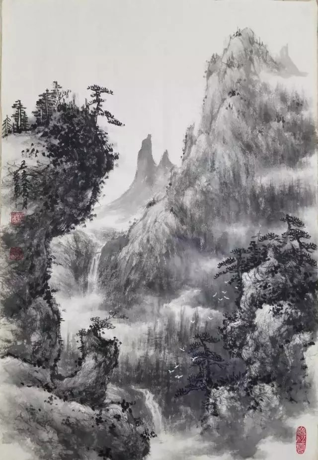 水墨丹青山水间