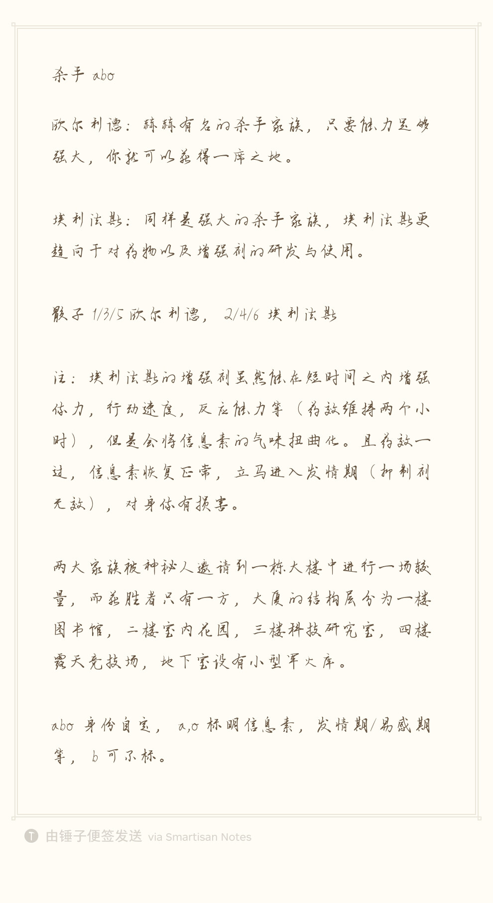 群戏梗，杀手abo（自设有漏洞欢迎指出）注：欧尔利德没有抑制剂，埃利法斯有