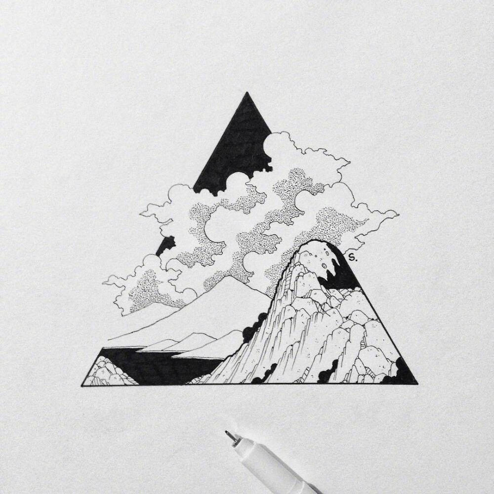 手绘黑白风景小插画crsnowbayles