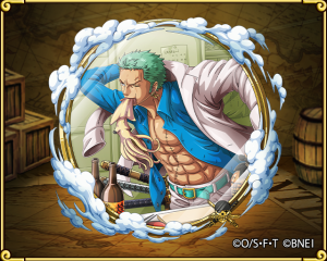 【“海贼猎人”罗罗诺亚·索隆】 草帽海贼团剑士。索隆是路飞刚出海时第一个遇到的伙伴，于谢尔兹镇上初次登场，与路飞、山治并列船上的三大主力，爱睡觉，超级路痴（跟在别人后面也能迷路）、讲义气、较为热血、信任船长、愿为挚友而死。梦想是成为世界第一大剑豪。