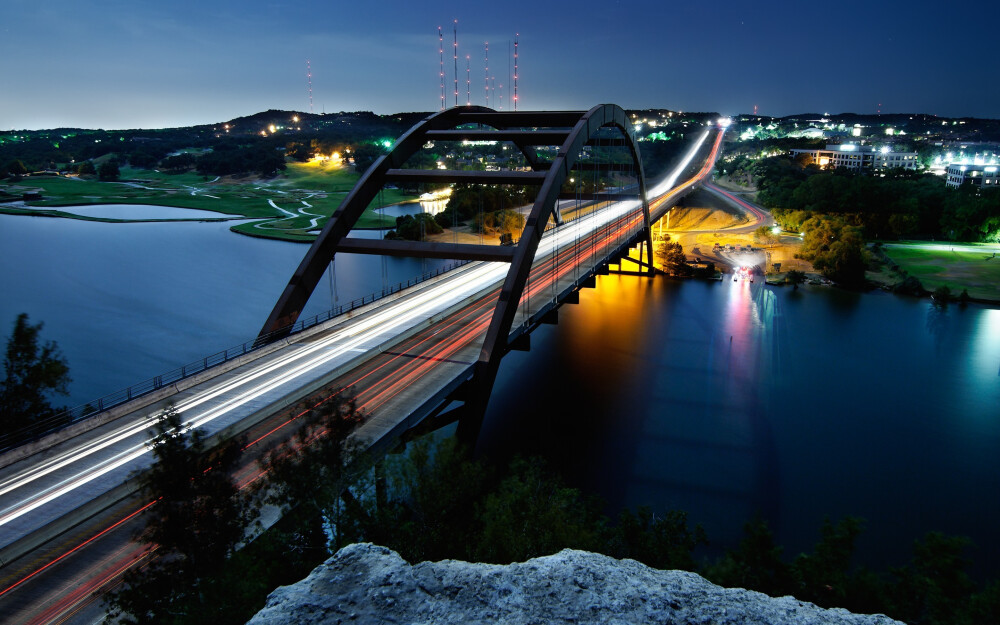 General 2880x1800 city urban Austin (Texas) 360 Bridge long exposure bridge river cliff nature lake highway lights