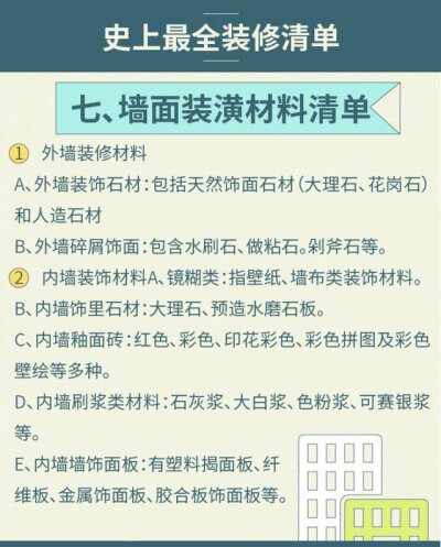 史上最全装修材料清单，需要的转走吧！