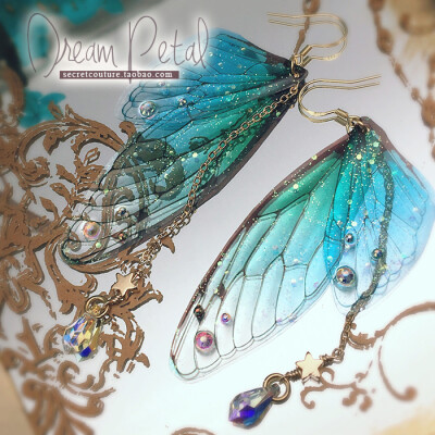 【Dream Petal】湖色渐变蝉翼星星925银耳环耳夹