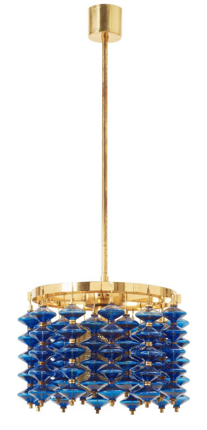 A Hans-Agne Jakobsson brass and blue glass ceiling lamp, Markaryd, Sweden 1960's-70's. Model T 581/H._软装 _T20181213 #率叶插件，让花瓣网更好用# _元素采下来 #率叶插件 - 让花瓣网更好用#