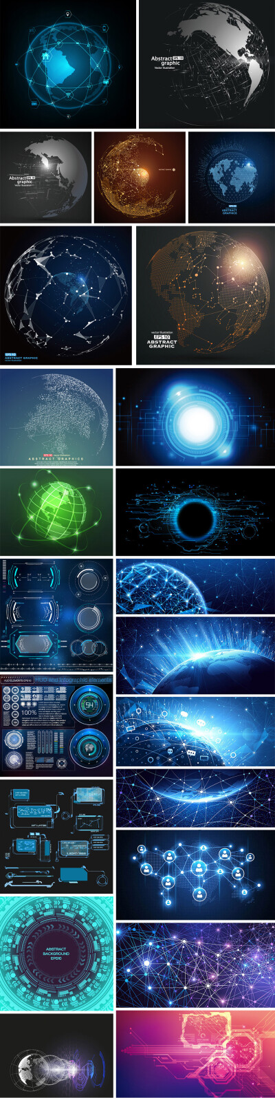 科技地球蓝色地球分子结构宇宙星球空间世界地图AI矢量素材S056