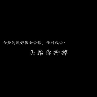 今天的风好像会说话，他对我说：“头给你拧掉。”
文字图片\自制图\伤感\爱情\黑底白字/搞笑