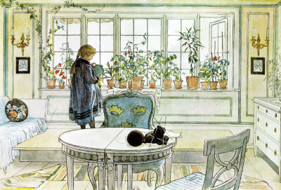 瑞典画家卡尔·拉森（Carl Larsson）终生都在以家庭、妻子和儿女为灵感进行创作，由他呈现在画中的生活，如今被称为“瑞典风格”，是全世界对瑞典、甚至北欧审美想象的源头。时隔百年，我们依然能嗅到画中花艺的清香…