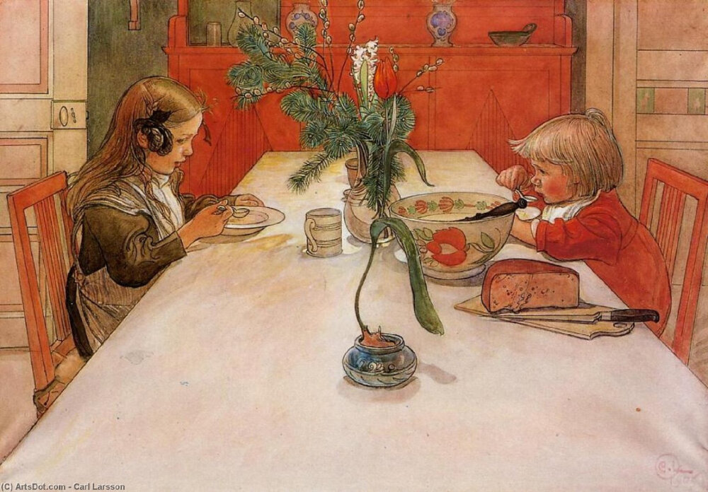 瑞典画家卡尔·拉森（Carl Larsson）终生都在以家庭、妻子和儿女为灵感进行创作，由他呈现在画中的生活，如今被称为“瑞典风格”，是全世界对瑞典、甚至北欧审美想象的源头。时隔百年，我们依然能嗅到画中花艺的清香。 ​​​​