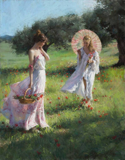 花园 阳光 青草 红花 少女 彩纱......
构成最美的风景[微风]
by Vicente Romero Redondo西班牙艺术家1956~