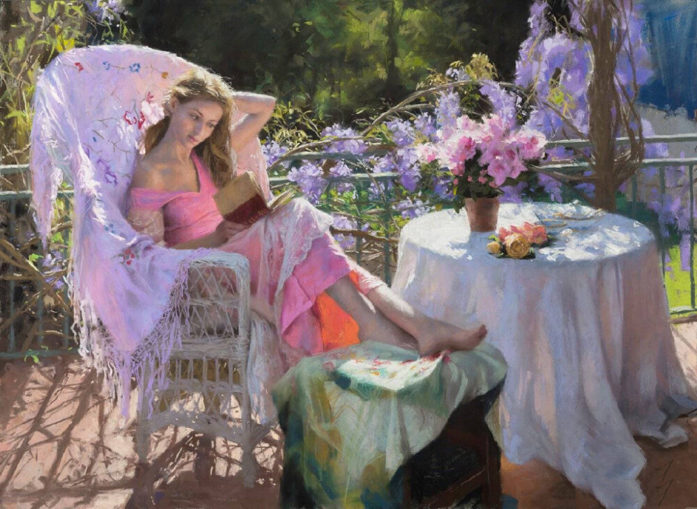 花园 阳光 青草 红花 少女 彩纱......
构成最美的风景[微风]
by Vicente Romero Redondo西班牙艺术家1956~