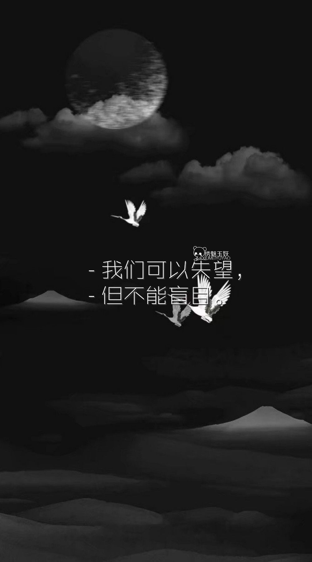 在她的心里潜伏着一个深渊，扔下巨石也发不出声音。#黑白壁纸