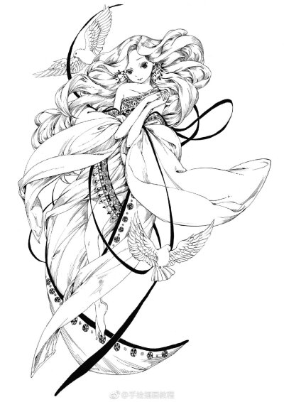 线稿 本文摘自：《线语集：唯美线稿插画实例教程》，具体画法见书。 子仪YOYI 编著