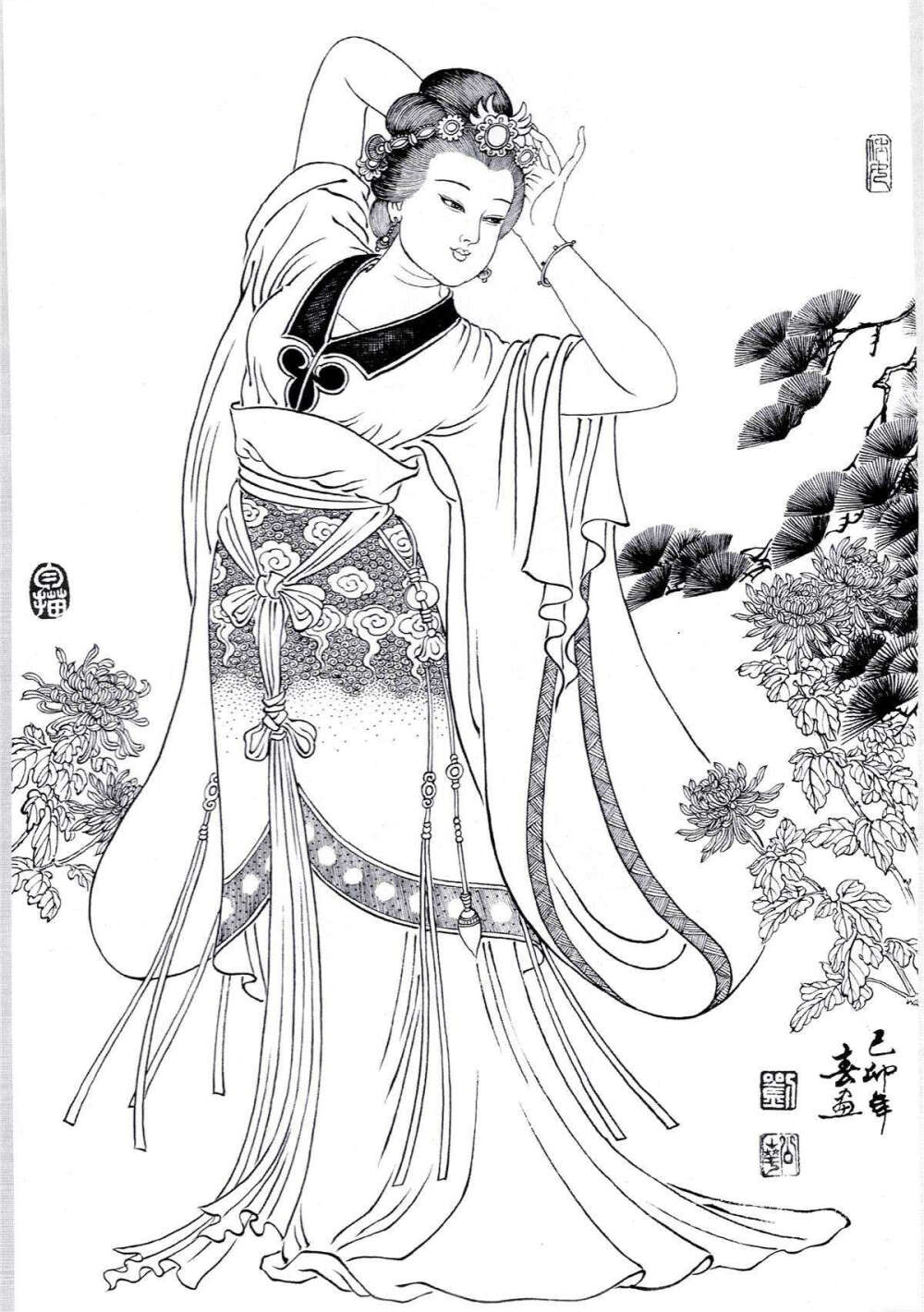 白描仕女