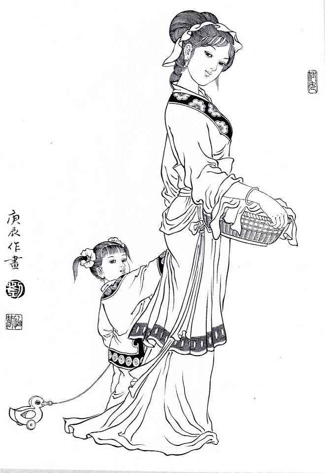 白描仕女