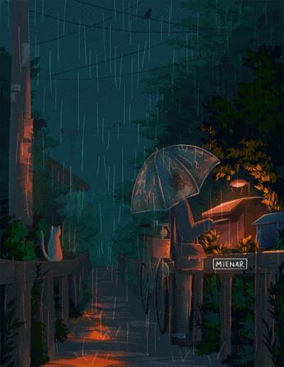 听雨的季节，惬意的孤独 ~动态 插画 画师Mienar 