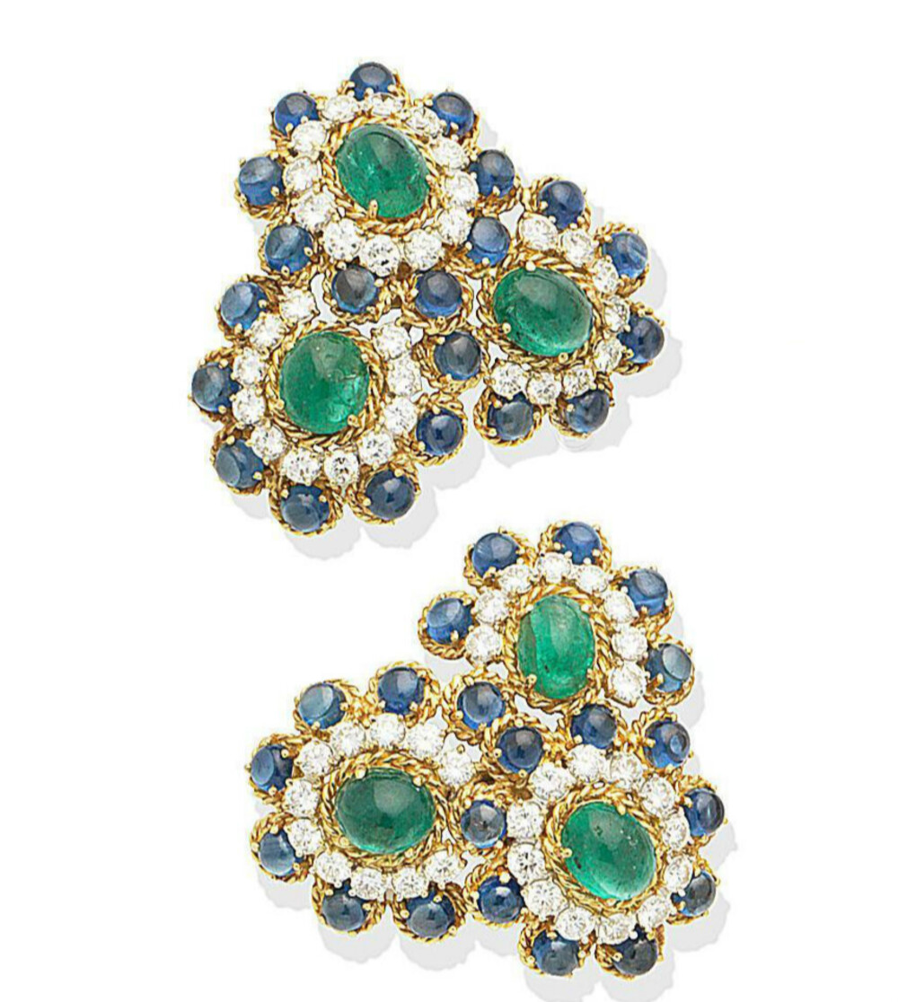 祖母绿、蓝宝石和钻石耳环，2018年邦瀚斯（Bonhams）伦敦拍卖会