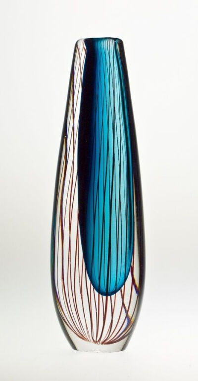 1960s Lindstrand Kosta off-centre sommerso vase with vertical lines: 