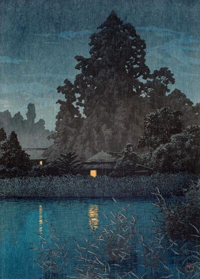 大宫雨夜，1930年（川濑巴水作品） ​​​