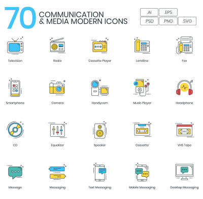 70个现代风格通信通讯数码设备手机短信聊天图标icon矢量素材模板设计
