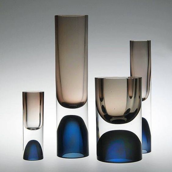 Glass vases designed Tapio Wirkkala and produced by Iittala of Finland in 1954…: