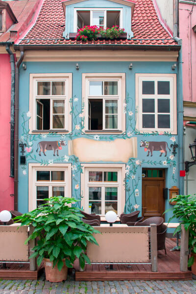 European Cafeteria Building : Old Cafeteria building exterior in Riga, Latvia.