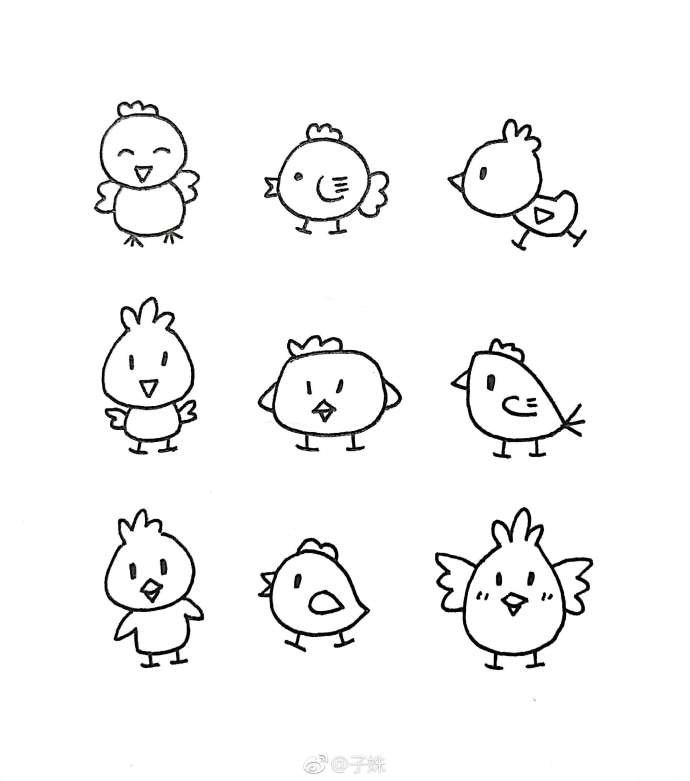 一组萌萌哒的简笔画小动物 via:子姝 ​​​