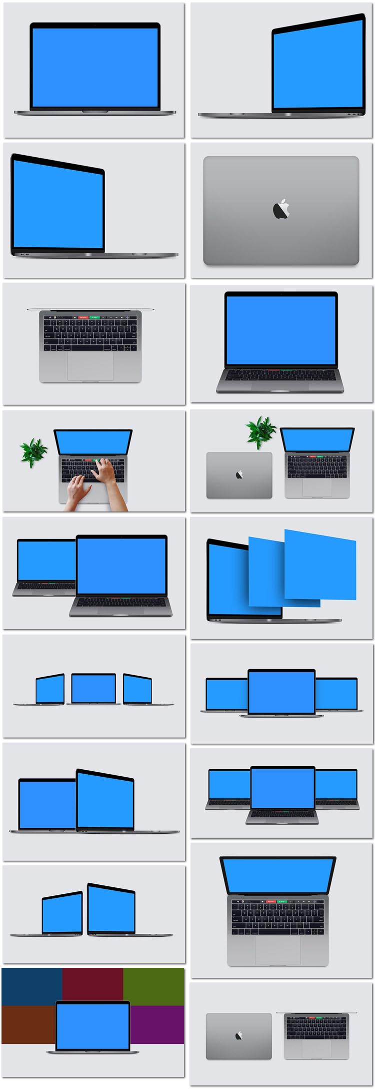 18张苹果笔记本电脑设备MacBookPro展示样机贴图海报psd模板素材设计