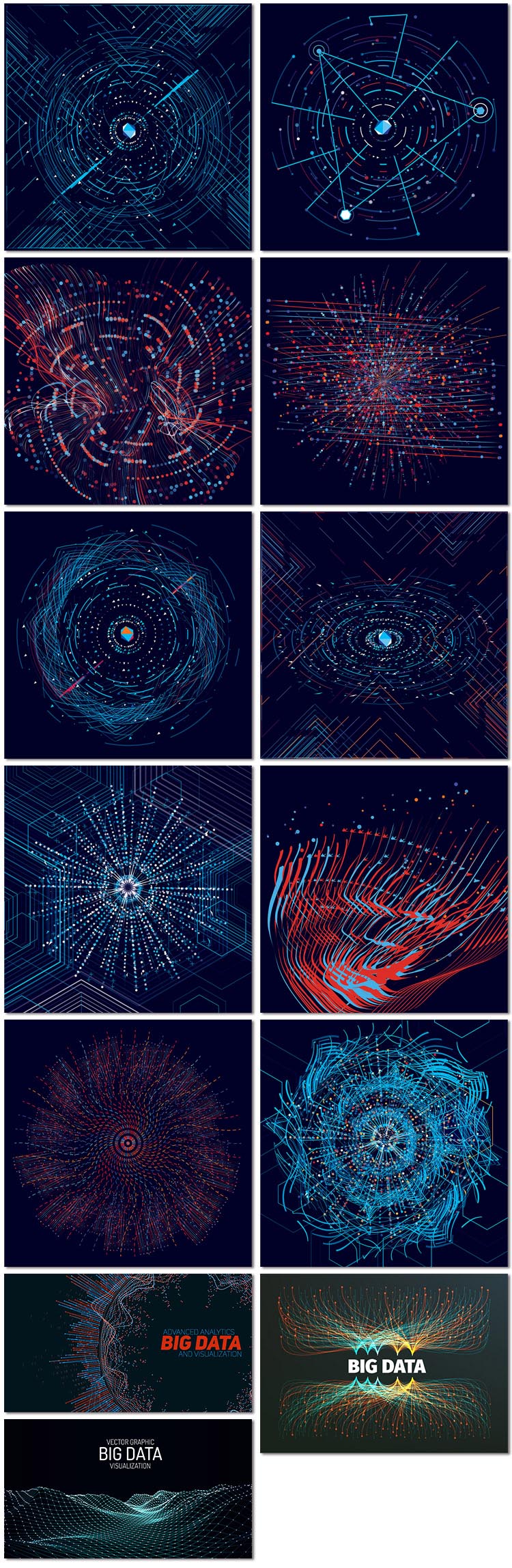 13张大数据科技感可视化矢量彩色线条抽象3D网络高清背景模板素材设计