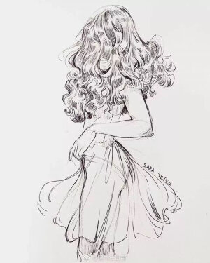女生线稿 黑白手绘图