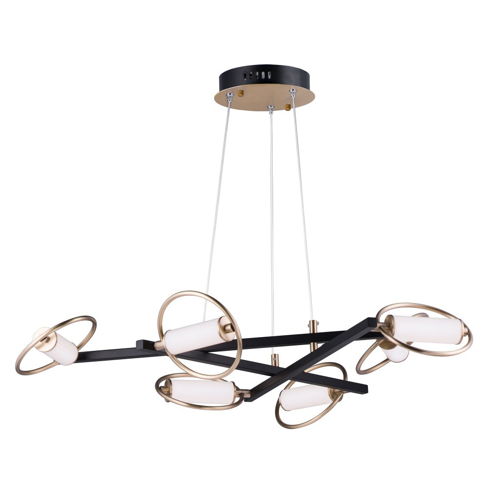 Flare Chandelier by Et2 | E23278-93BKSFTG : The Flare Chandelier features a sticking combination of a Black and Soft Gold finish with a Frosted acrylic diffuser that evenly distributes the light. By adjusting the rings the light element can be positioned 