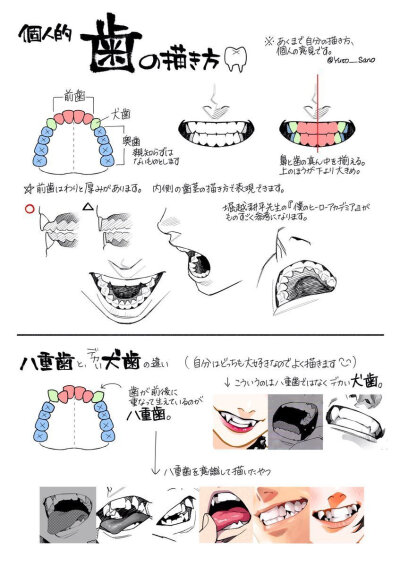 分享一组关于人体，牙齿，眼睛以及五官表情的参考教程
画师 佐乃夕斗 ​