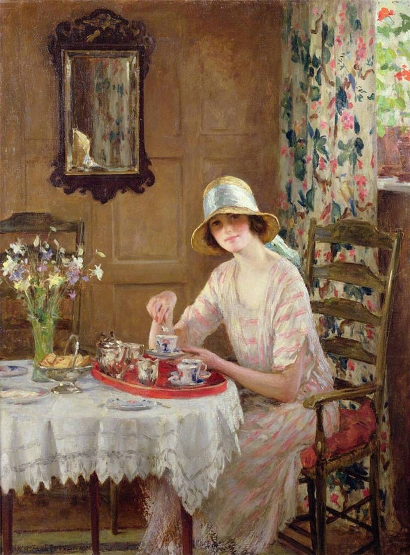 午后的闲暇时光。作者：19世纪英国画家William Henry Margetson ​​​