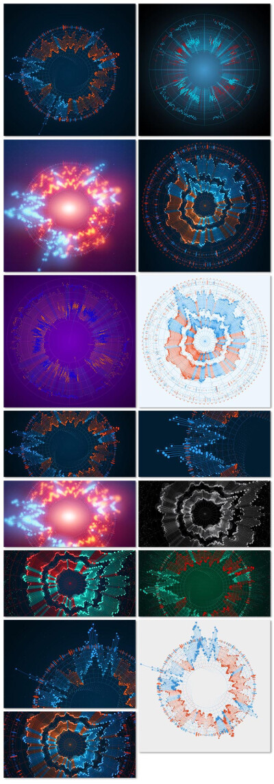 15张圆形大数据曲线波动科技互联网表格炫彩时尚流行矢量素材模板设计