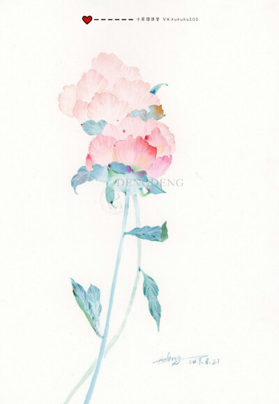 小熊猫课堂古风花卉班——登登同学水彩手绘花卉插画。