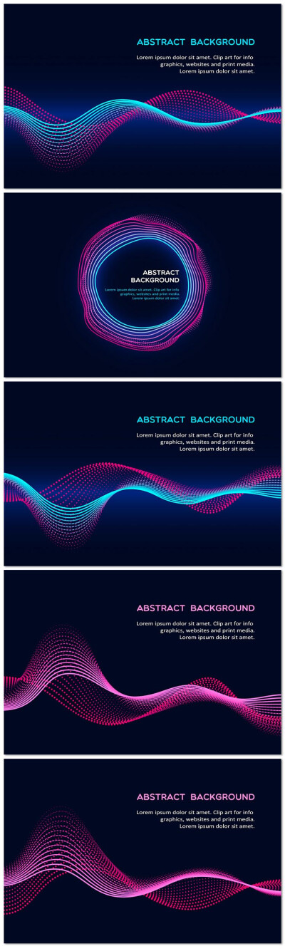5张科技波动互联网商务彩色动态概念波浪精品高清矢量背景图素材设计