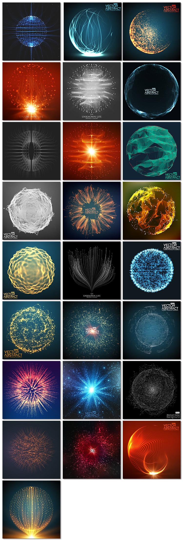 25张科技粒子烟花科学商务射线网络数码圆球抽象图形矢量素材精品模板