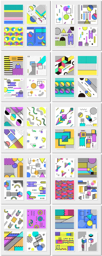 10组儿童卡通孟菲斯几何图形涂鸦图案抽象矢量海报主图设计模板素材