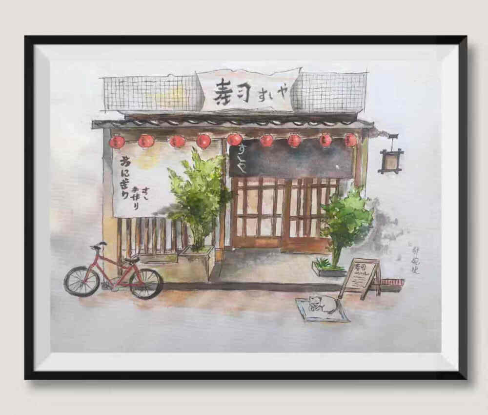 特色店面水彩画